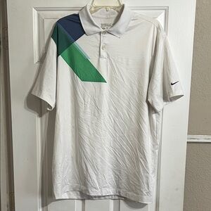 Nike Men's Golf Polo Shirt in White with Green and Blue Design
